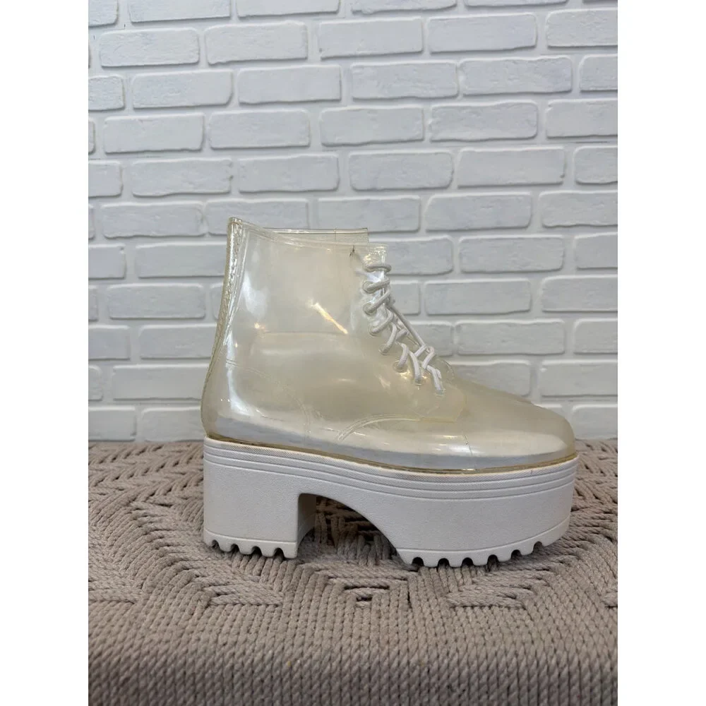 Jeffrey Campbell Clear PVC Platform Lace-Up Ankle Boots Size 7